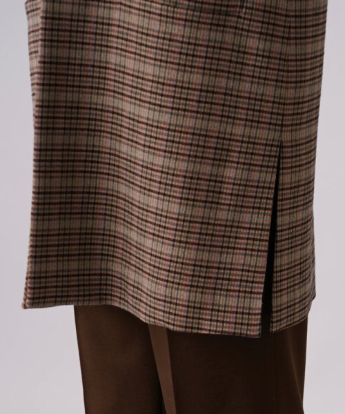 チェック柄キーネックロングベスト 