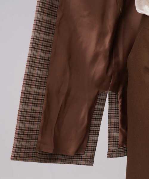 チェック柄キーネックロングベスト 