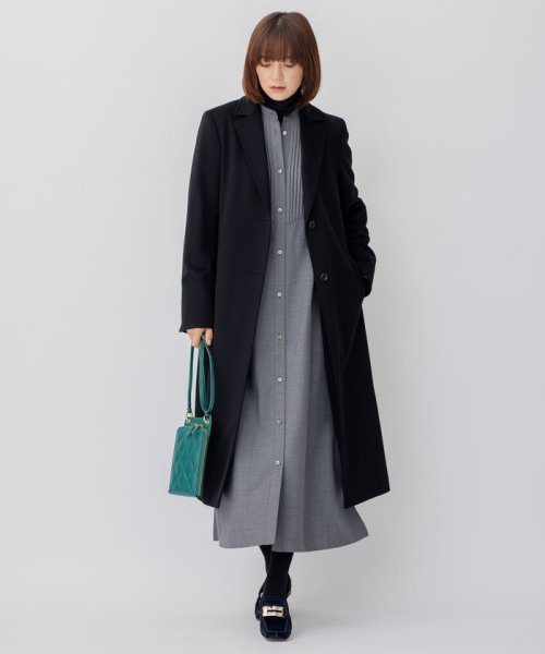 CLASSY.コラボ/洗える】ウールストレッチツイル ピンタック ワンピース  