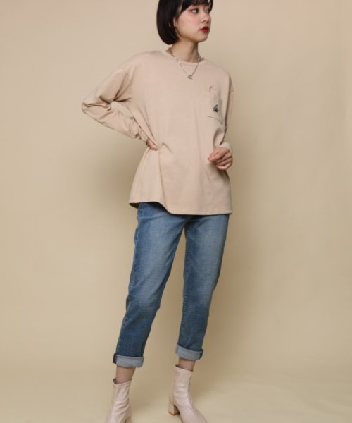 aimoha(aimoha（アイモハ）)/【genxder】ユニセックス　オリジナル蝶々刺繍ポケットロングTシャツ/img02