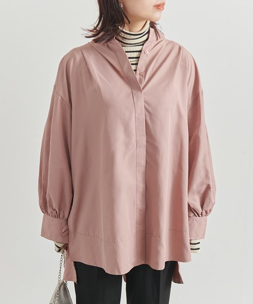 Fizz(フィズ)/撥水加工タフタ　袖口リボンオーバーサイズシャツ　ロング/img01