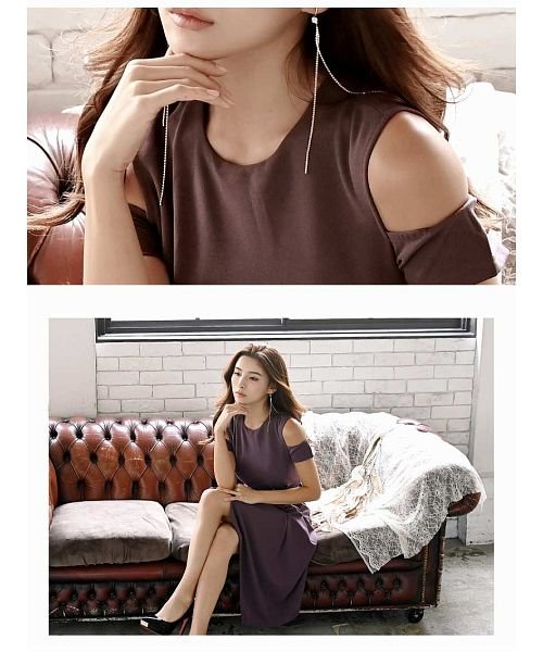Rew-You(リューユ)/DaysPiece 韓国ドレス 膝丈 スカートセットアップ 袖付き ワンカラー/img12