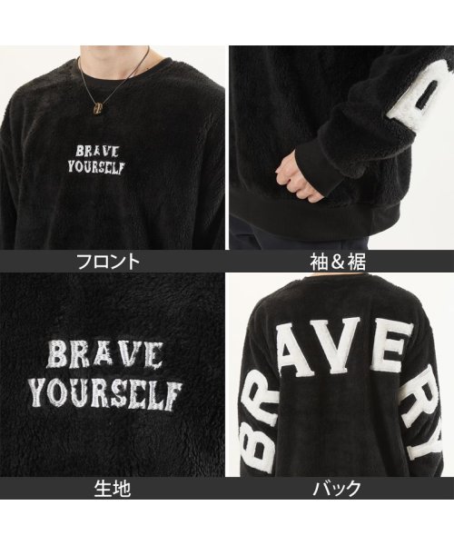 TopIsm(トップイズム)/スウェット メンズ トレーナー シャギーボア バックロゴ 刺繍入り ユニセックス ドロップショルダー ワイド ビッグシルエット カットソー ストリート/img16