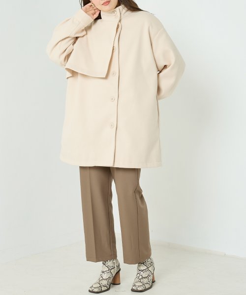 【OMNES】ライトフェイクウール Aラインミドルコート - ブルゾン期間限定入荷