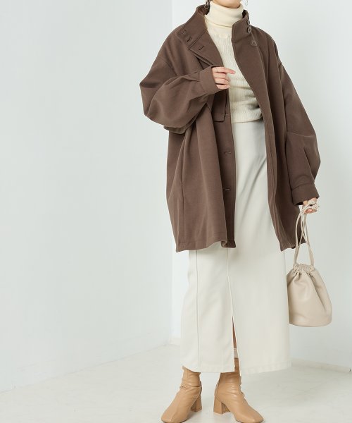 【OMNES】ライトフェイクウール Aラインミドルコート - ブルゾン期間限定入荷