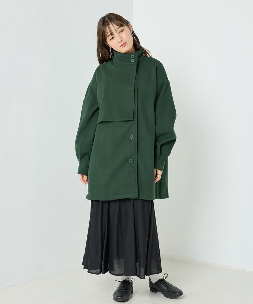【OMNES】ライトフェイクウール Aラインミドルコート - ブルゾン期間限定入荷