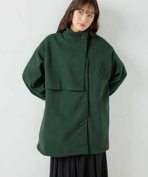 【OMNES】ライトフェイクウール Aラインミドルコート - ブルゾン期間限定入荷