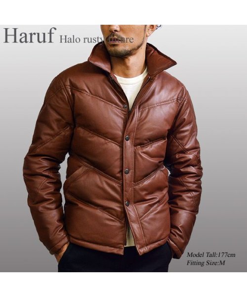 Haruf(ハルフ)/本革 ダウンジャケット ダウンコート レザージャケット 革ジャン シングルライダースジャケット メンズ 秋冬 MM07L/img10