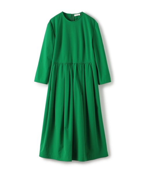 ポリエステルストレッチタフタ タックギャザーワンピース 