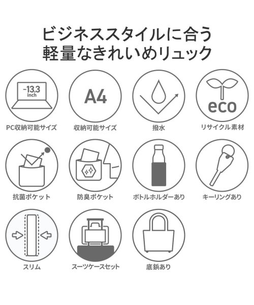 【日本正規品】エースジーン ビジネスリュック ace.GENE スリファム SLIFEMME A4 9L 薄型 13.3インチ PC 撥水 抗菌 11471 ×1└ 内蔵　ポケット XS