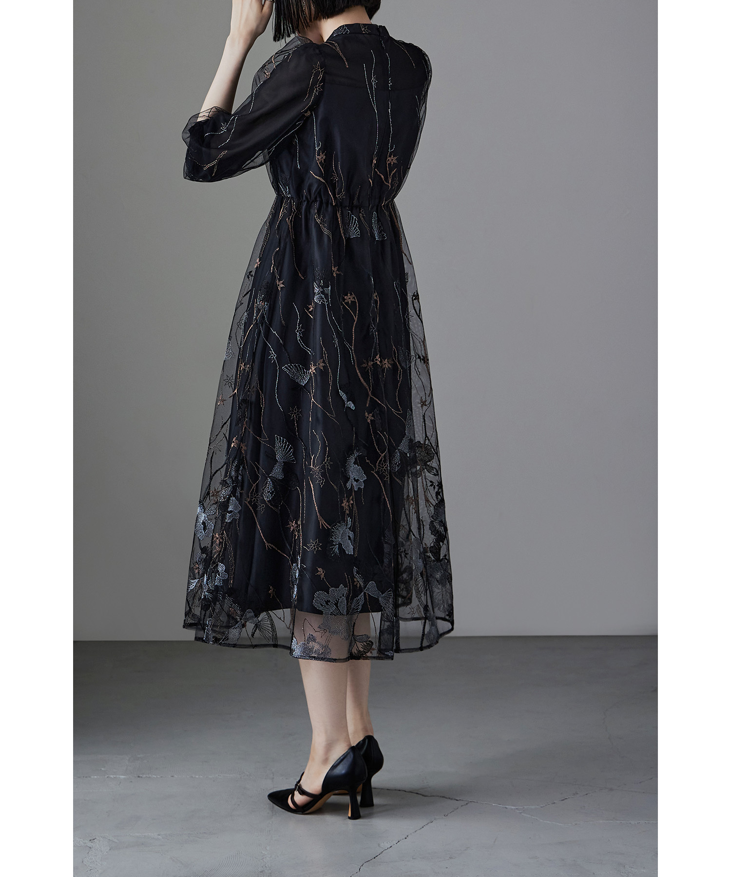 etoll. エトル 刺繍レースワンピースドレス 結婚式 お呼ばれ ブラック