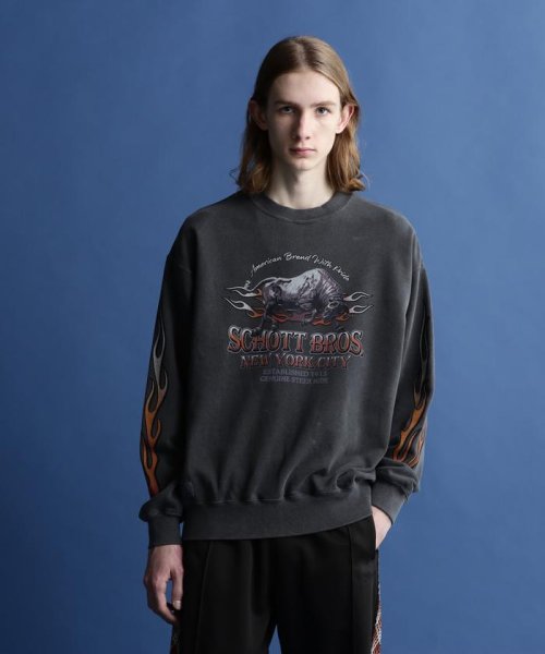 Schott(ショット)/PIGMENT O/D CREW SWEAT "BULL FIRE"/ピグメント クルースウェット 'ブルファイア'/img07