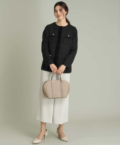 パール調ボタンツイードミドルジャケット 