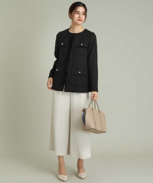 パール調ボタンツイードミドルジャケット 