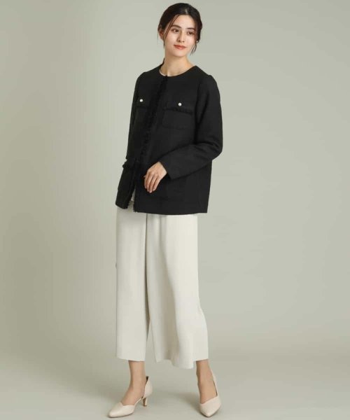 パール調ボタンツイードミドルジャケット 