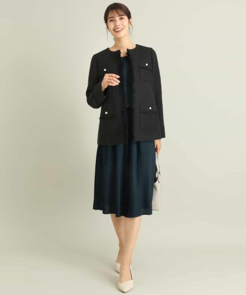 パール調ボタンツイードミドルジャケット 