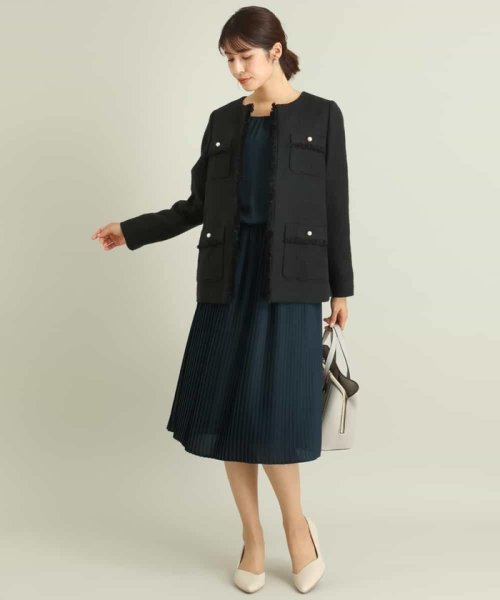 パール調ボタンツイードミドルジャケット 