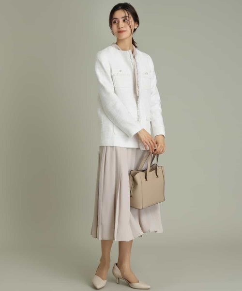 パール調ボタンツイードミドルジャケット 