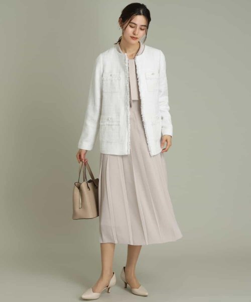 パール調ボタンツイードミドルジャケット 