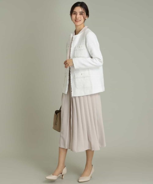 パール調ボタンツイードミドルジャケット 