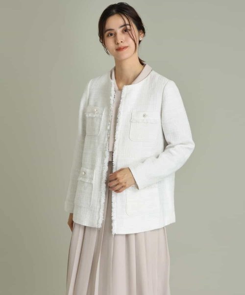 パール調ボタンツイードミドルジャケット 