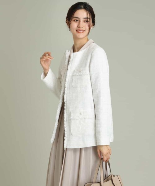 パール調ボタンツイードミドルジャケット 