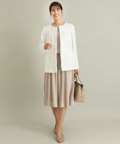 パール調ボタンツイードミドルジャケット 