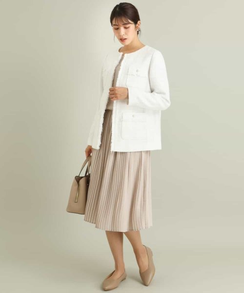 パール調ボタンツイードミドルジャケット 