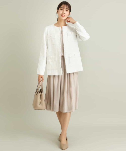 パール調ボタンツイードミドルジャケット 