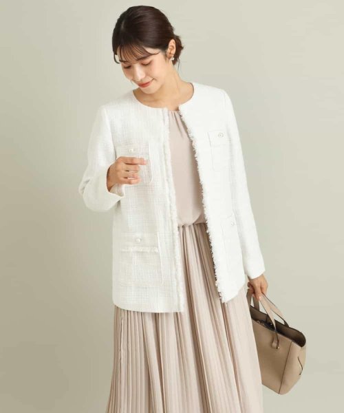 パール調ボタンツイードミドルジャケット 