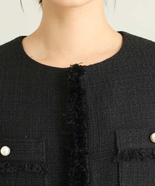 パール調ボタンツイードミドルジャケット 