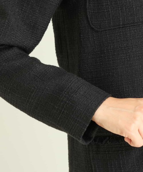 パール調ボタンツイードミドルジャケット 