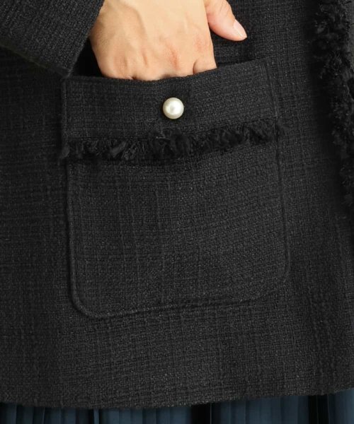 パール調ボタンツイードミドルジャケット 