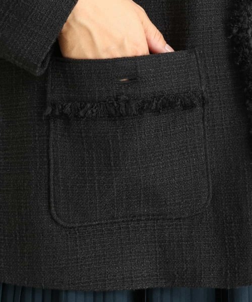 パール調ボタンツイードミドルジャケット 