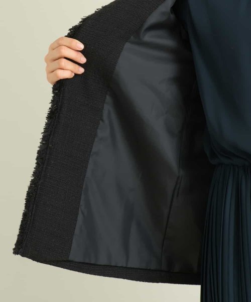 パール調ボタンツイードミドルジャケット 