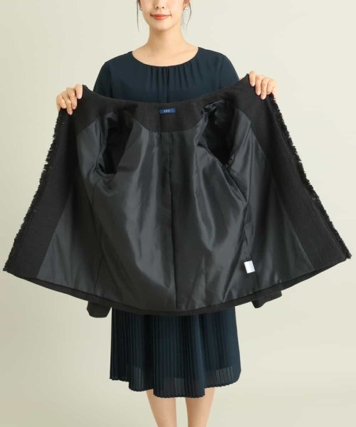 パール調ボタンツイードミドルジャケット 