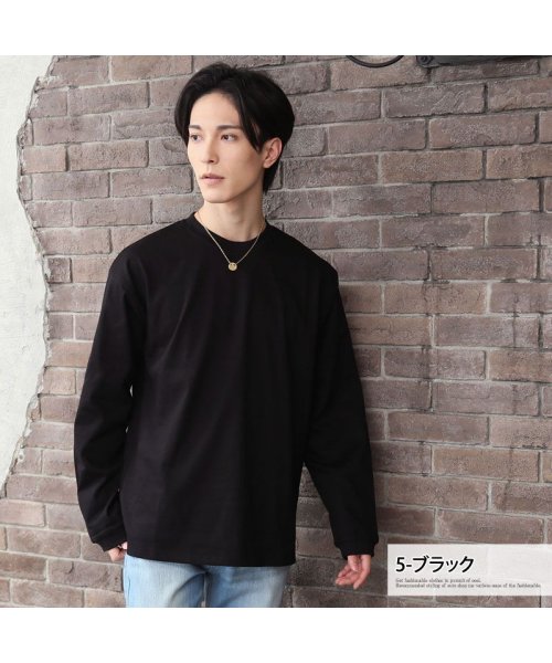 TopIsm(トップイズム)/ロングTシャツ メンズ 長袖 Tシャツ ワイドシルエット ヘビーウェイト 綿100％ コットン天竺 クルーネック 無地 ボーダー ロンT カットソー/img10