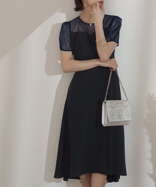 ロング&袖ありフォーマルフロントギャザー大きいサイズ結婚式パーティードレス ワンピース 