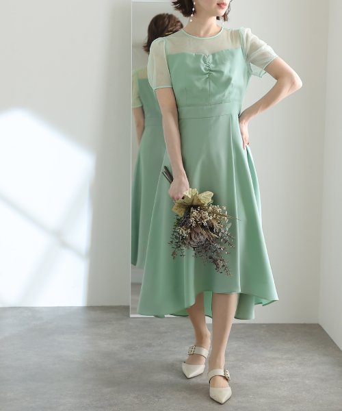 ロング&袖ありフォーマルフロントギャザー大きいサイズ結婚式パーティードレス ワンピース 