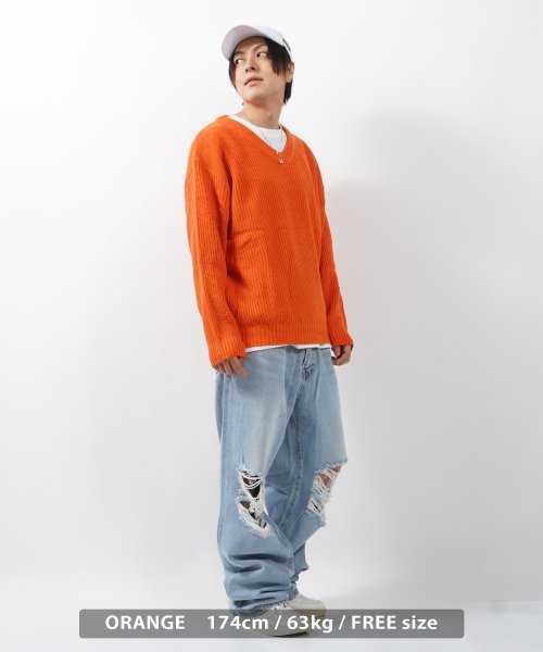 1111clothing(ワンフォークロージング)/Vネック ニット メンズ オーバーサイズ ニット レディース セーター プルオーバー 無地 長袖 トップス ビッグシルエット 大きいサイズ 韓国ファッション 春/img14