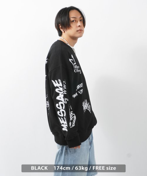 1111clothing(ワンフォークロージング)/オーバーサイズ トレーナー メンズ スウェット レディース ビッグトレーナー クルーネック ビッグシルエット 長袖 トップス イラスト グラフィティ 落書き/img06