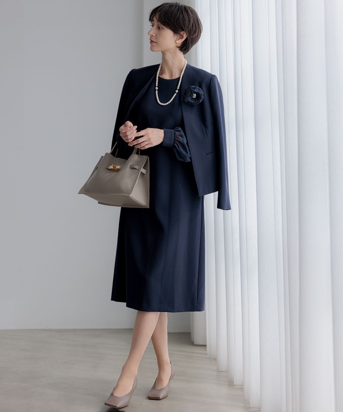 セットアップ対応/洗える】トリアセダブルジョーゼット ノーカラー