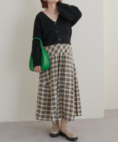 NICE CLAUP OUTLET(ナイスクラップ　アウトレット)/【natural couture】モールチェックおしゃれ切替スカート/img01