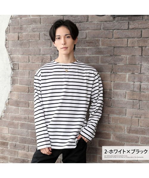 TopIsm(トップイズム)/ロングTシャツ メンズ 長袖 Tシャツ ワイドシルエット ヘビーウェイト 綿100％ コットン天竺 ボートネック 無地 ボーダー ロンT カットソー/img14