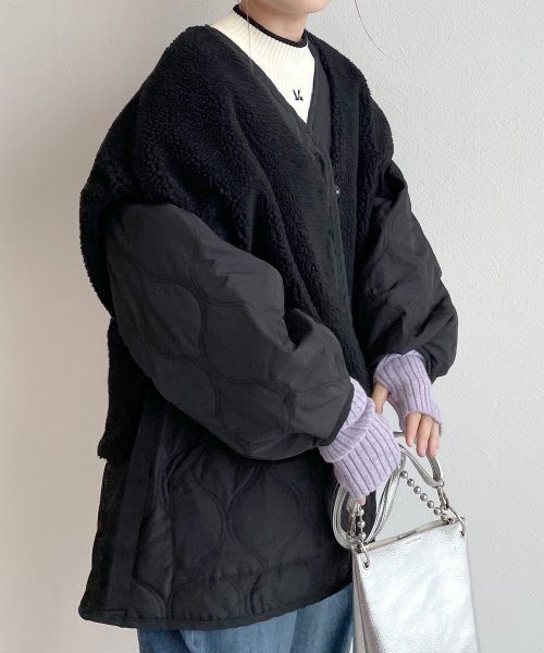 w closet(ダブルクローゼット)/【マルチウェイ】中綿キルティングVネックジャケット/img41