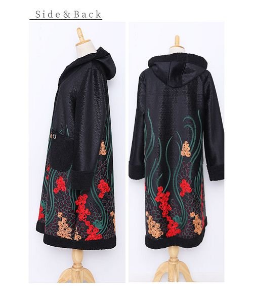 Sawa a la mode(サワアラモード)/色鮮やかな刺繍の裏ボア花柄ロングコート/img21