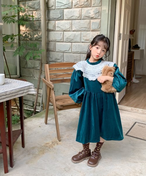 セール Aimoha Kids 韓国子供服 ガーリー風レース襟ベロアワンピース Aimoha アイモハ Aimoha Magaseek