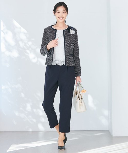 【セットアップ対応】リップルボーダー ノーカラー ジャケット 