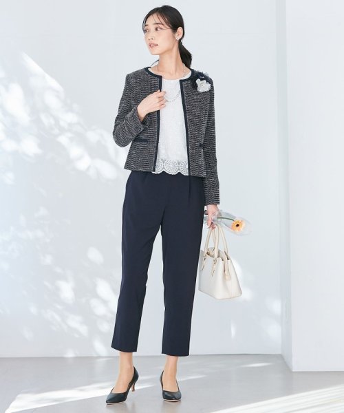 【セットアップ対応】リップルボーダー ノーカラー ジャケット 