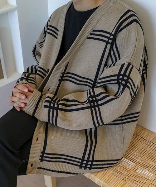 【NOWLE】Vネック チェック ニット カーディガン 人気・おすすめ｜多用途・生活用品におすすめ キャンペーン中 即納 国内在庫管理・迅速発送・安心対応